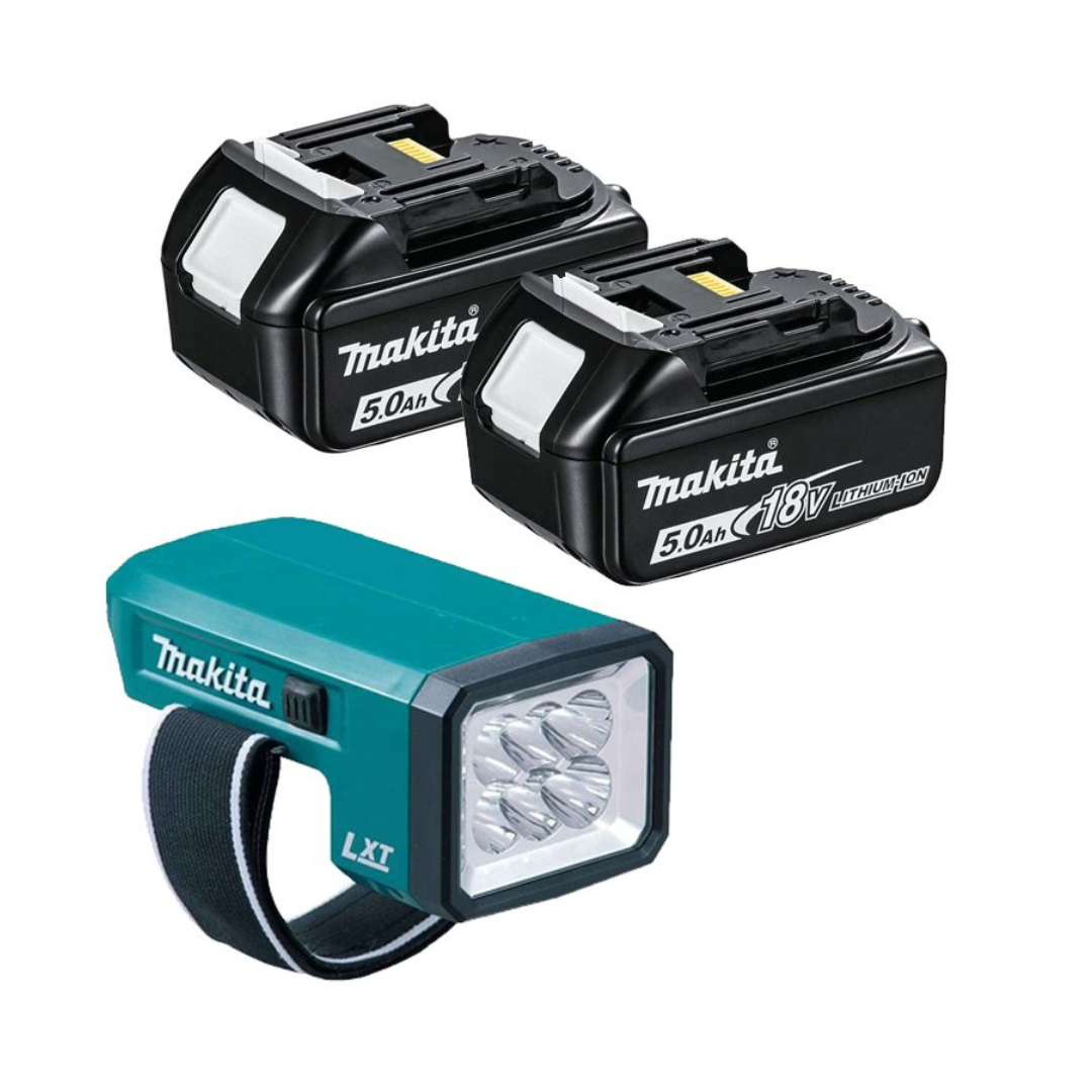 Makita BL1850B 18V LXT 5.0Ah Batteries (Twin Pack) + LED Flashlight